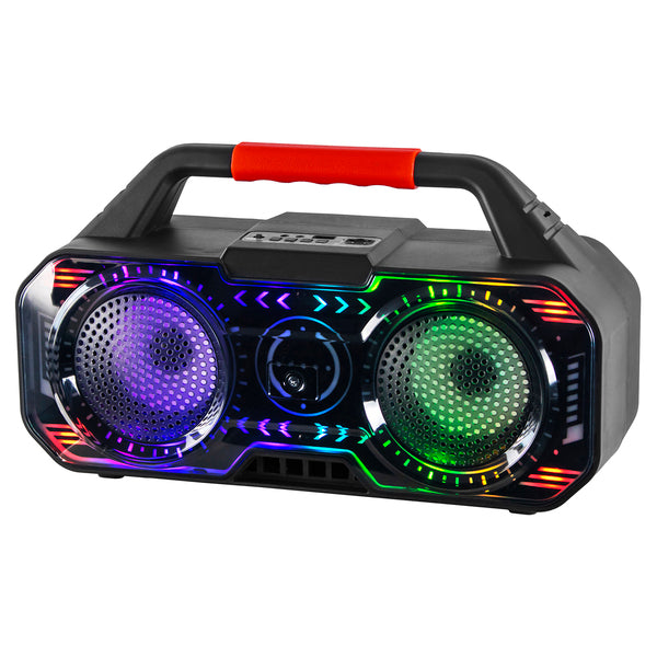 RCA Beat-4 6-Watt BEAT-4 Portable Bluetooth Boom Box, TWS, Dual Drivers, RGB Lights, USB/microSD Card, FM Radio, up to 6