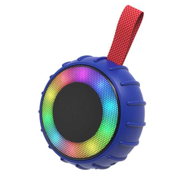 RCA Flame-101BLUE 5-Watt Flame-101 Viper Mini Portable Bluetooth Party Speaker with TWS, RGB Lights, USB/microSD Card/Au