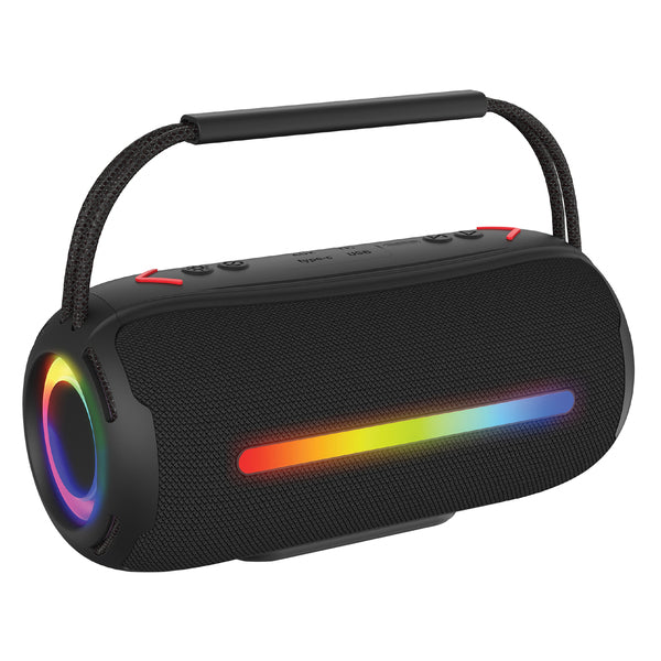 RCA Flex-3BLACK 20-Watt FLEX-3 Micro Boom Portable Bluetooth Flame Mini Speaker with TWS, RGB Lights, USB/microSD Card/A