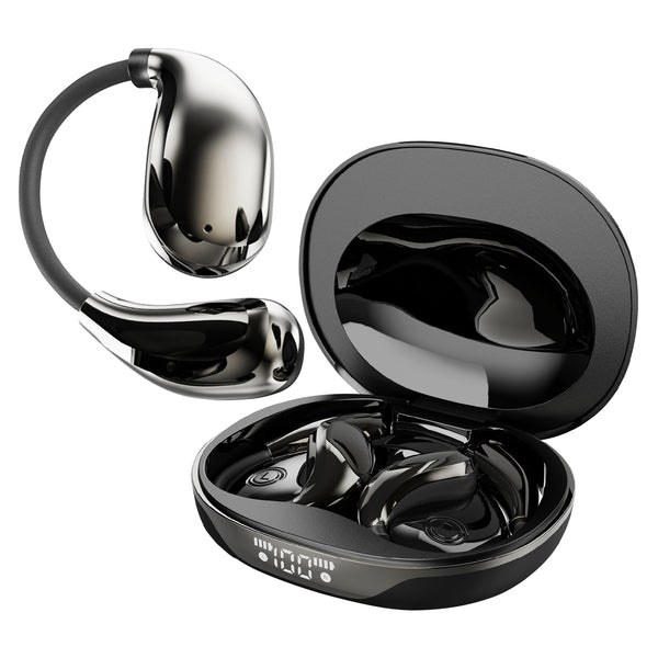 RCA Wave-88BLK WAVE-88 AI Translator TWS Bluetooth Open-Ear Earbuds with Mics, On-Ear Controls, Charging Case with Scree