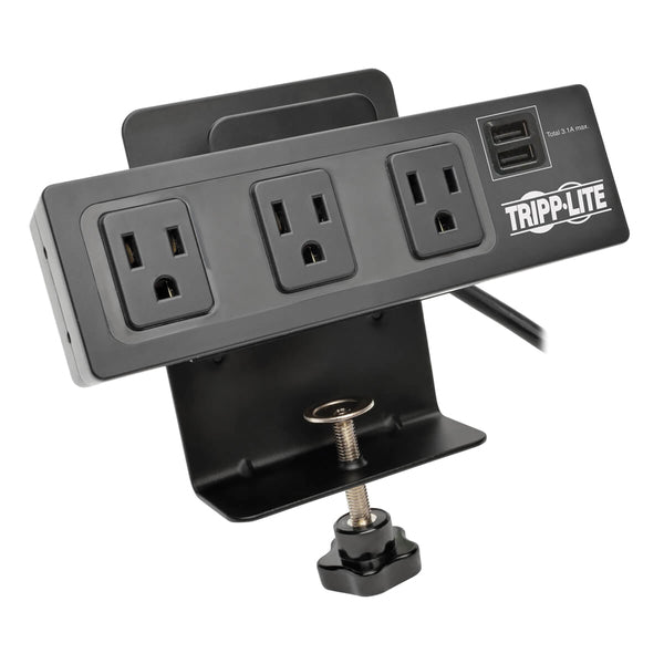 Tripp Lite by Eaton TLP310USBC 3-AC Outlet and 2-USB Port 510-Joules Protect It! Surge Protector Power Strip with Desk Clamp, 10-Ft. Cord, TLP310USBC