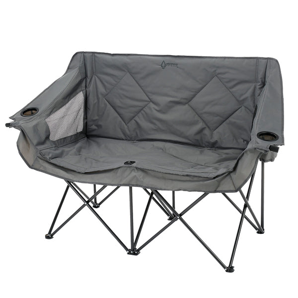 Arrowhead Outdoor KKS0319U Portable Folding Double Duo Camping Chair Loveseat with 2 Cup-Holders, Wine Glass Holder, Car