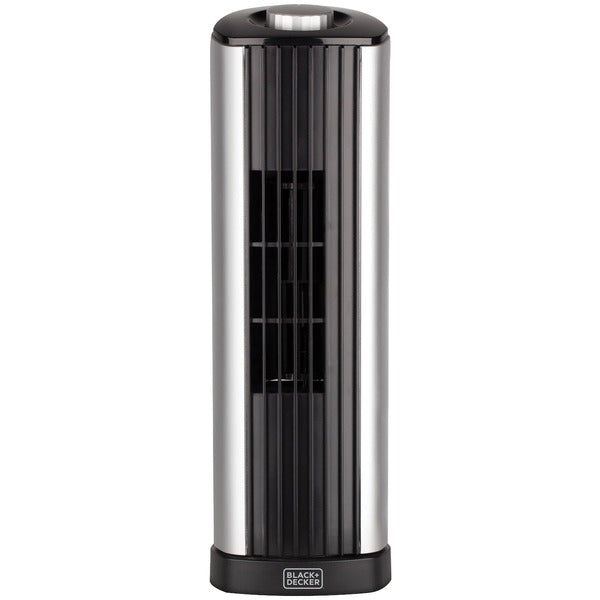 BLACK+DECKER BFT114 14-In. 2-Speed Portable Mini Oscillating Tower Fan, Black and Silver, BFT114