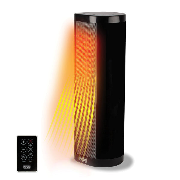 BLACK+DECKER BHVHC15 Oscillating Ceramic Tower Heater and Fan, 1,500/900/ECO/Fan Only, 5,120 BTUs, 60deg Oscillation, Re