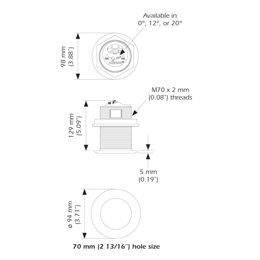 Airmar B75HW High Wide Chirp Transducer - 20 Degree Deadrise, 600W Thru Hull - Clinch River Fishing USA