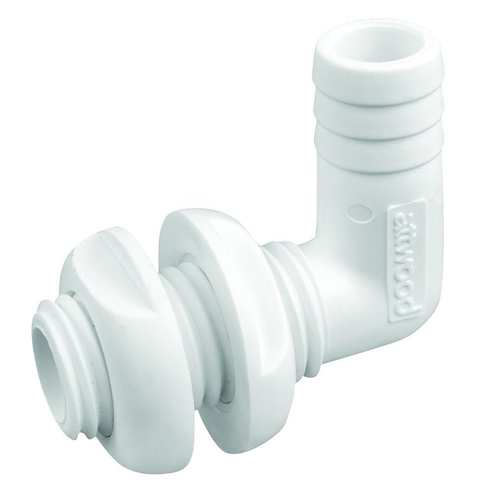 Attwood White Plastic 90 Degree Thru - Hull Connector - 3/4" Inner Diameter - Clinch River Fishing USA