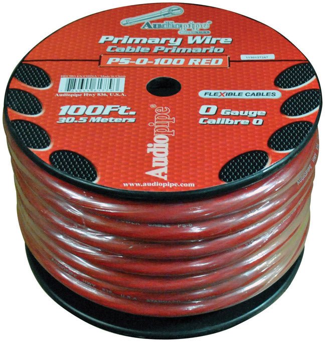 Audiopipe Power Cable 0 - Gauge 100 Foot Spool - Red - Clinch River Fishing USA