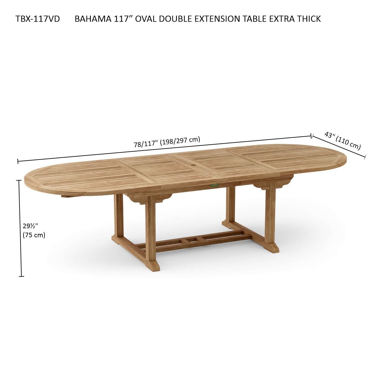 BAHAMA 117″ OVAL DOUBLE EXTENSION TABLE EXTRA THICK - Clinch River Fishing USA