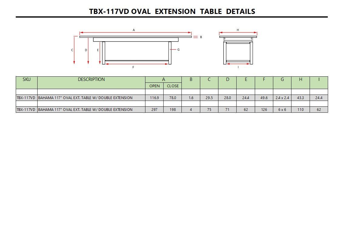 BAHAMA 117″ OVAL DOUBLE EXTENSION TABLE EXTRA THICK - Clinch River Fishing USA