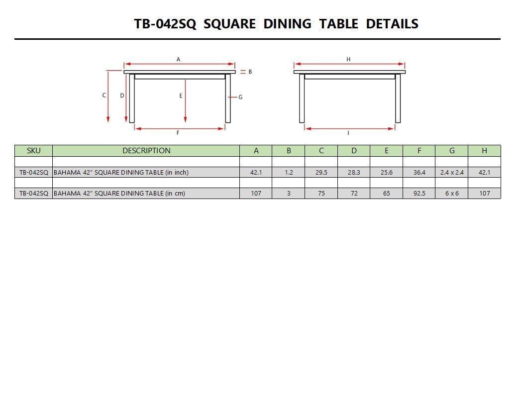 BAHAMA 42" SQUARE DINING TABLE - Clinch River Fishing USA