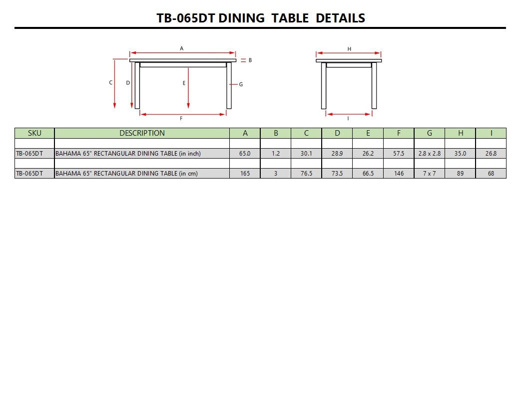 BAHAMA 65" RECTANGULAR TABLE - Clinch River Fishing USA