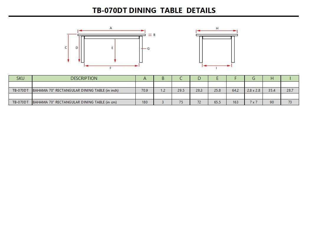 BAHAMA 70″ RECTANGULAR DINING TABLE - Clinch River Fishing USA