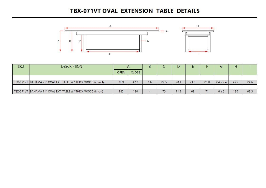 BAHAMA 71″ OVAL EXTENSION TABLE EXTRA THICK - Clinch River Fishing USA