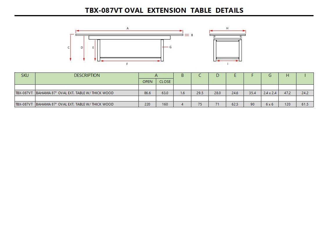 BAHAMA 87″ OVAL EXTENSION TABLE EXTRA THICK - Clinch River Fishing USA