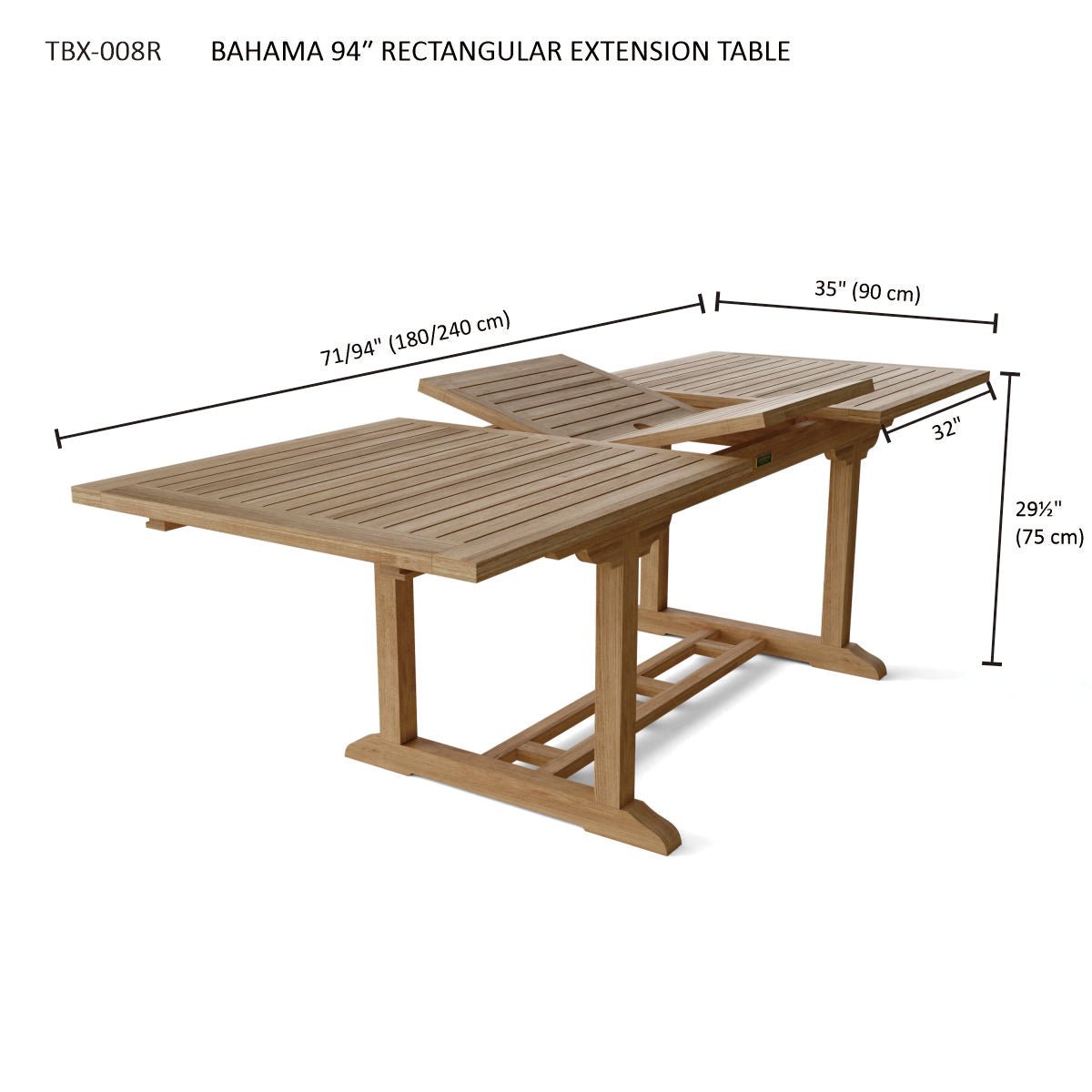 BAHAMA 94″ RECTANGULAR EXTENSION TABLE - Clinch River Fishing USA