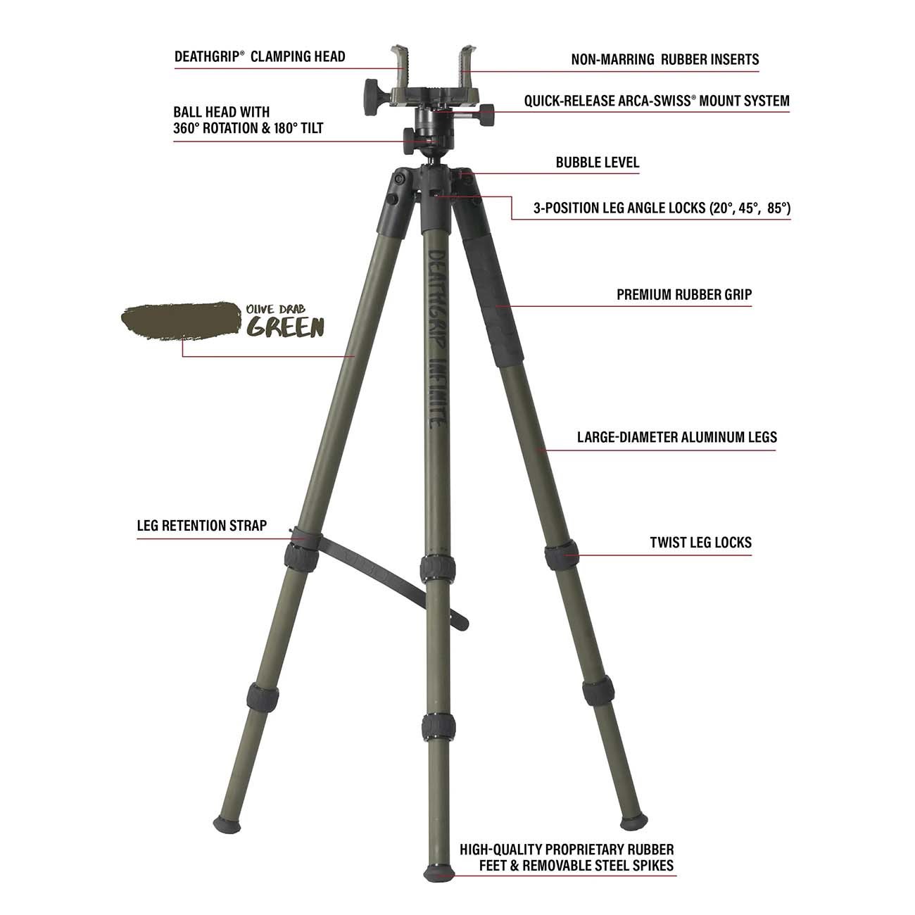 Bog DeathGrip Infinite Tripod - Aluminum (OD Green) - Clinch River Fishing USA