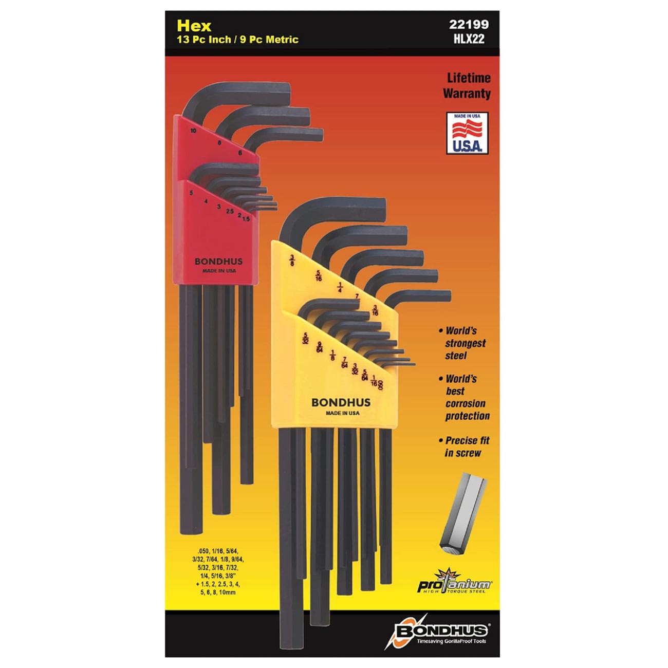 Bondhus Metric/SAE HEX Long L - Key Double Set (22 Piece) - Clinch River Fishing USA