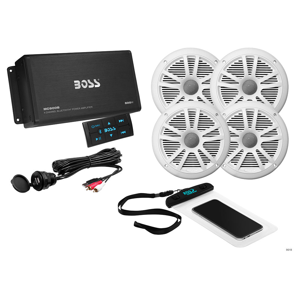 Boss Audio ASK904B.64 4 Channel Amplifier & 2 Pairs of 6.5" Speaker Kit - White - Clinch River Fishing USA