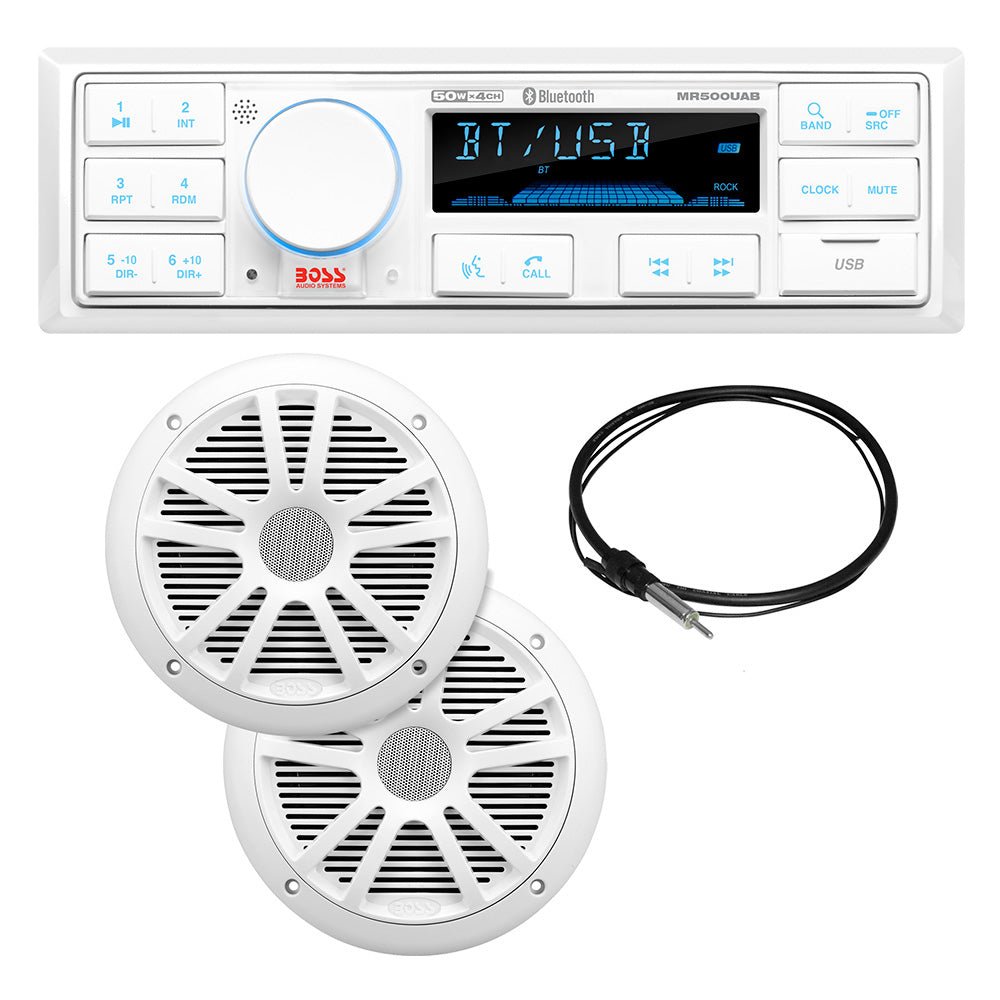 Boss Audio MCK500WB.6 Kit w/MR500UAB, 2 MR6W Speakers, MRANT10 Antenna, & White Remote - Clinch River Fishing USA