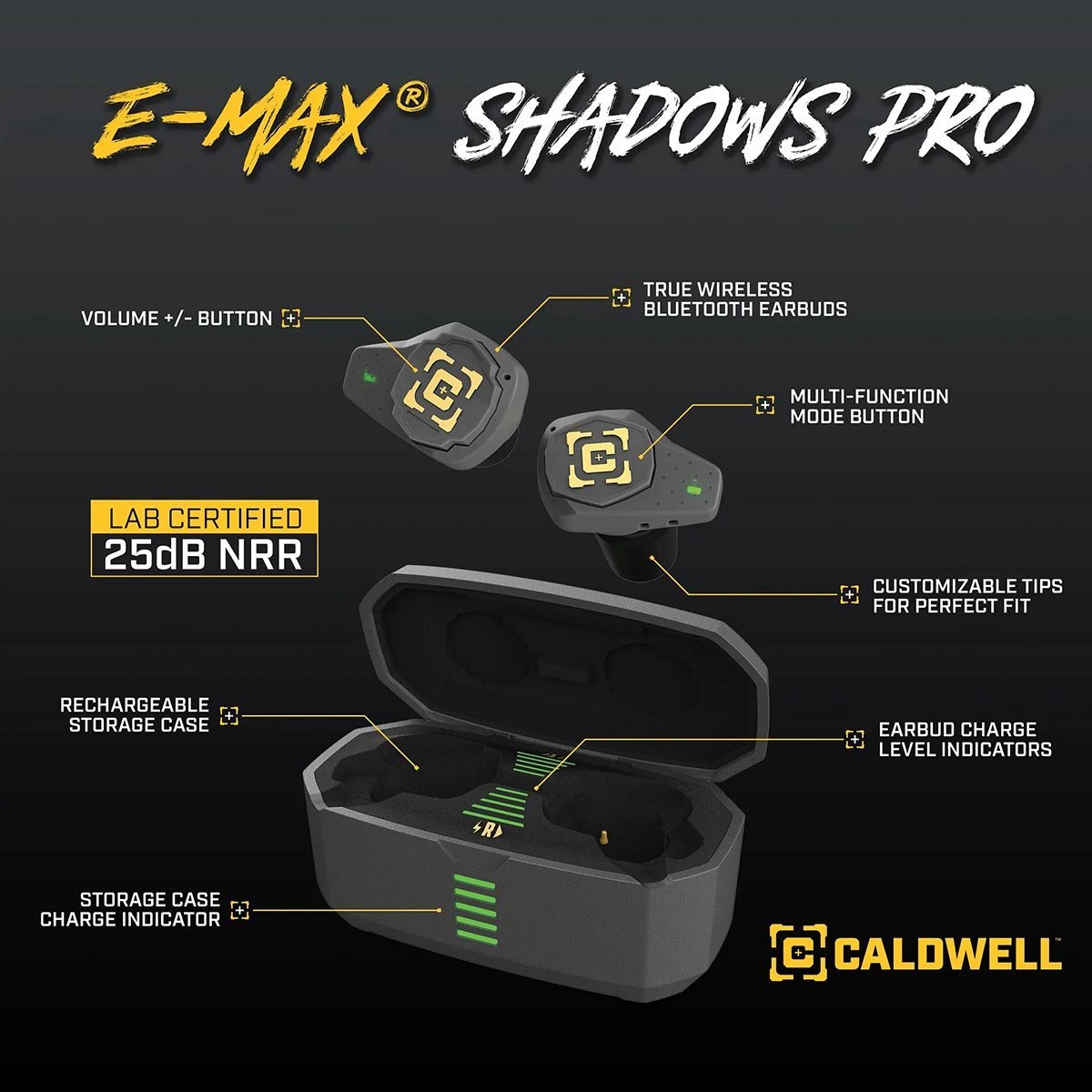Caldwell E-Max Shadow Pro Electronic Earplugs with Bluetooth - Clinch River Fishing USA