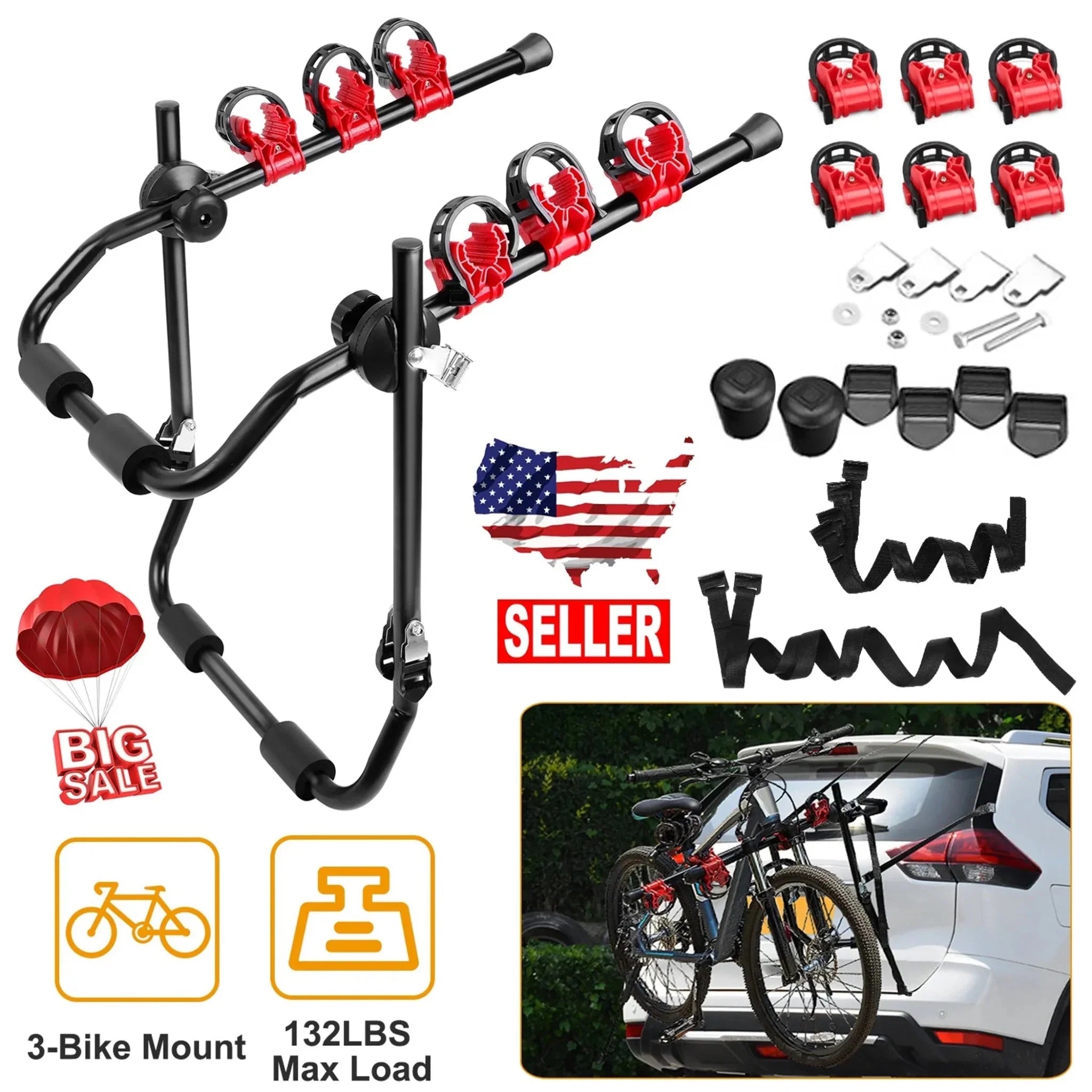 Car Bicycle Stand Rack 132LBS Load Hitch 3-Bike - Clinch River Fishing USA