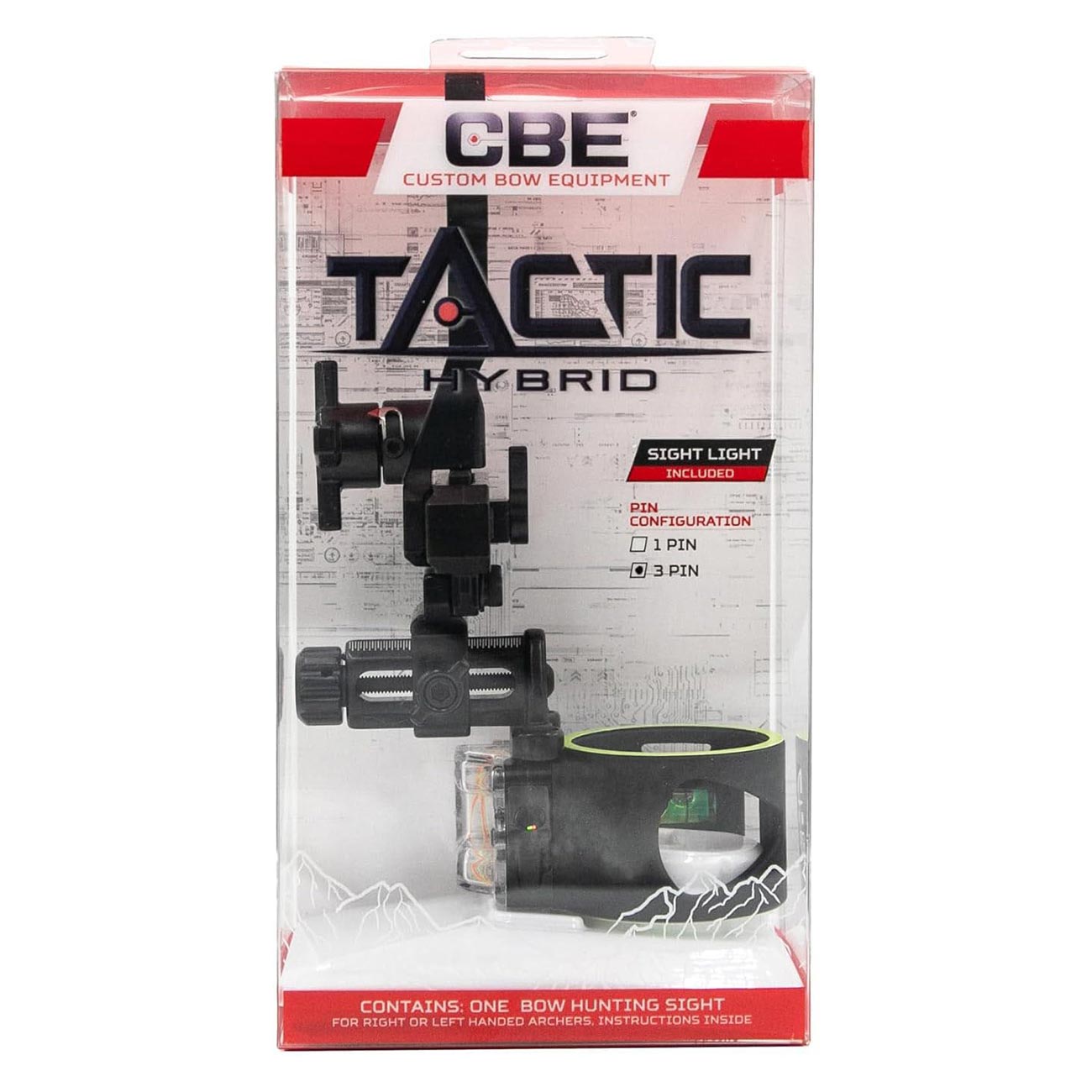 CBE Archery Tactic Hybrid 3-Pin Bow Sight with 0.019 Fibers (Ambidextrous) - Clinch River Fishing USA