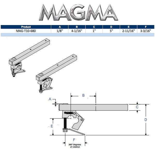 Magma Grills Dual" Ext Horizontal Rail Mt 1"