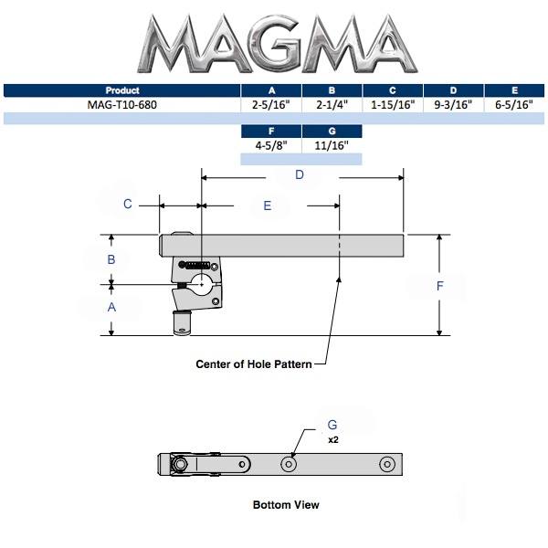 Magma Grills Dual" Ext Horizontal Rail Mt 1"