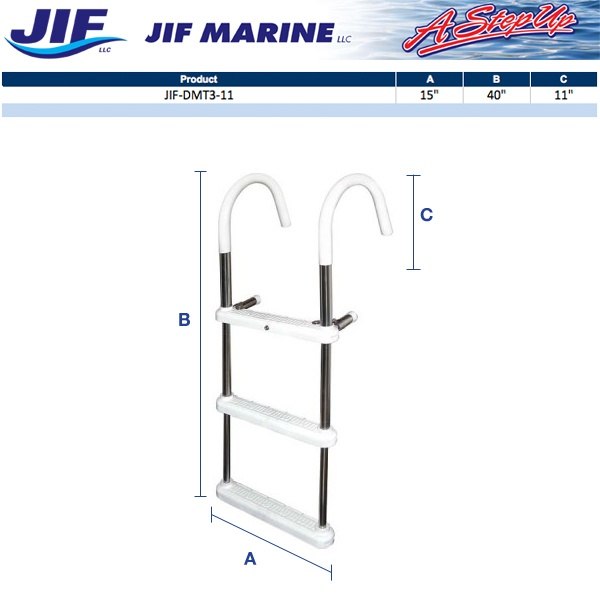 JIF Marine 5-Step Gunwale Hook Ladder 11" Stainless