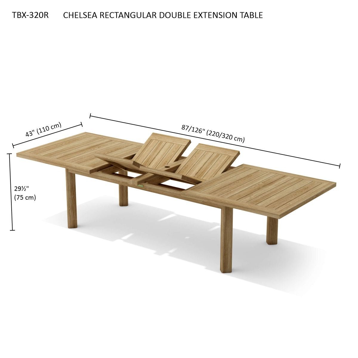 CHELSEA RECTANGULAR DOUBLE EXTENSION TABLE - Clinch River Fishing USA
