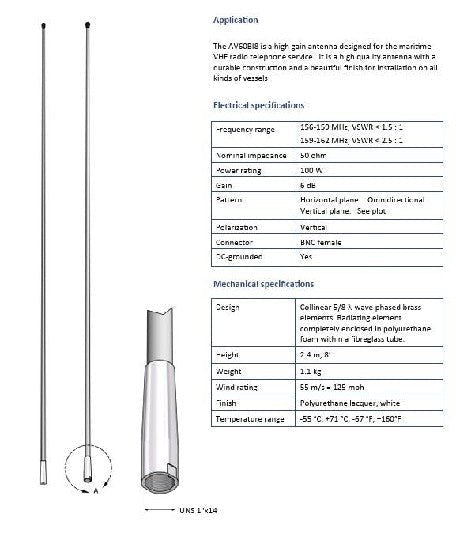 COMROD AV60BI (AIS) - 8' Marine VHF Antenna (AIS) | 21000 SHIPPING CHARGES APPLY - Clinch River Fishing USA
