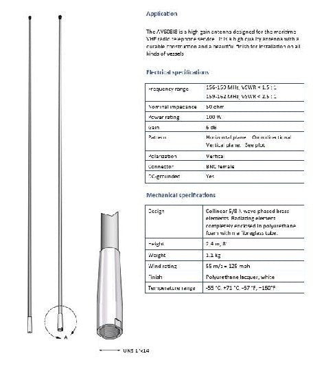 COMROD AV60BI (AIS) - 8' Marine VHF Antenna (AIS) | 21000 SHIPPING CHARGES APPLY - Clinch River Fishing USA