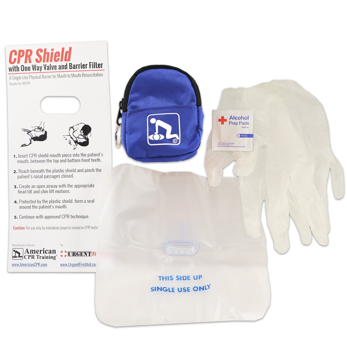 CPR Blue Beltloop Keychain Backpack with Faceshield, Gloves, and Cleansing Wipes - Clinch River Fishing USA