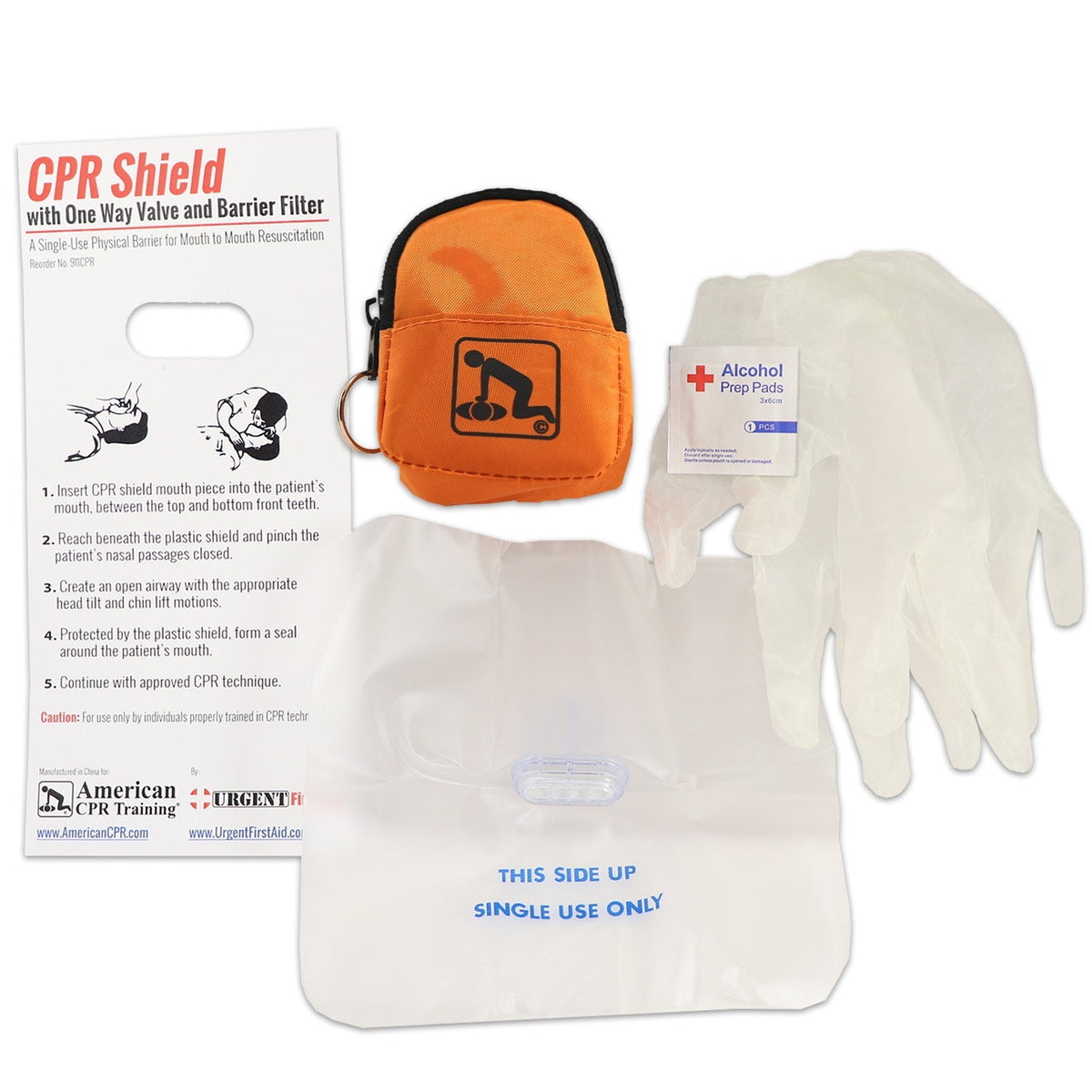 CPR Orange Beltloop Keychain Backpack with Faceshield, Gloves, and Cleansing Wipes - Clinch River Fishing USA