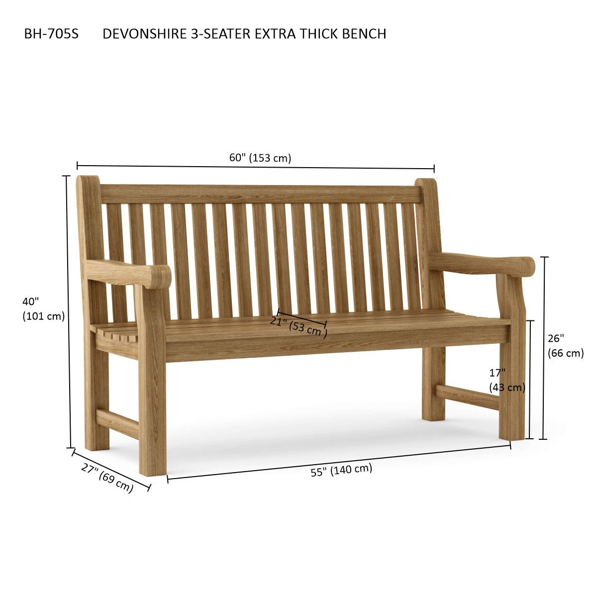 DEVONSHIRE 3 - SEATER EXTRA THICK BENCH - Clinch River Fishing USA