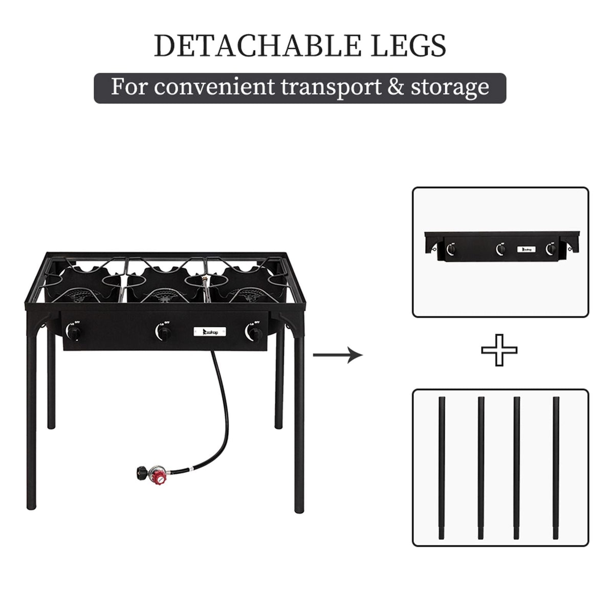 225,000 BTU Outdoor Propane Camp Stove – 3 Burner Cooker