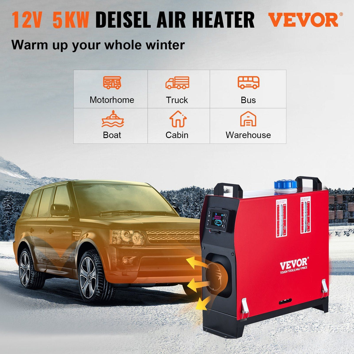 VEVOR 5KW Diesel Air Heater All in One 12V Diesel Parking Heater