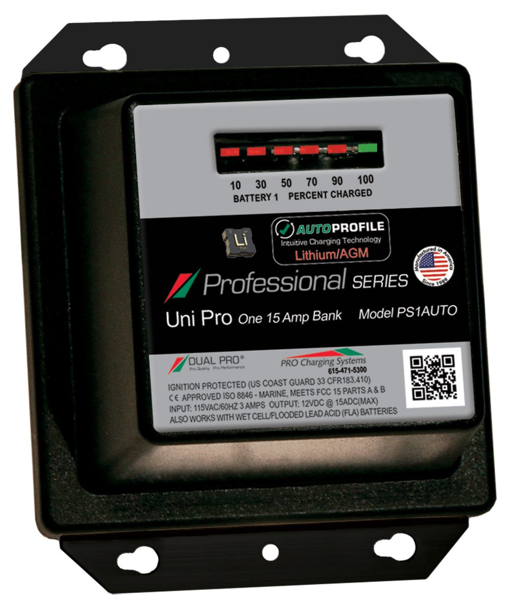 Dual Pro PS1AUTO Battery Charger, Auto Profile 1 Bank 15 Amps - Clinch River Fishing USA