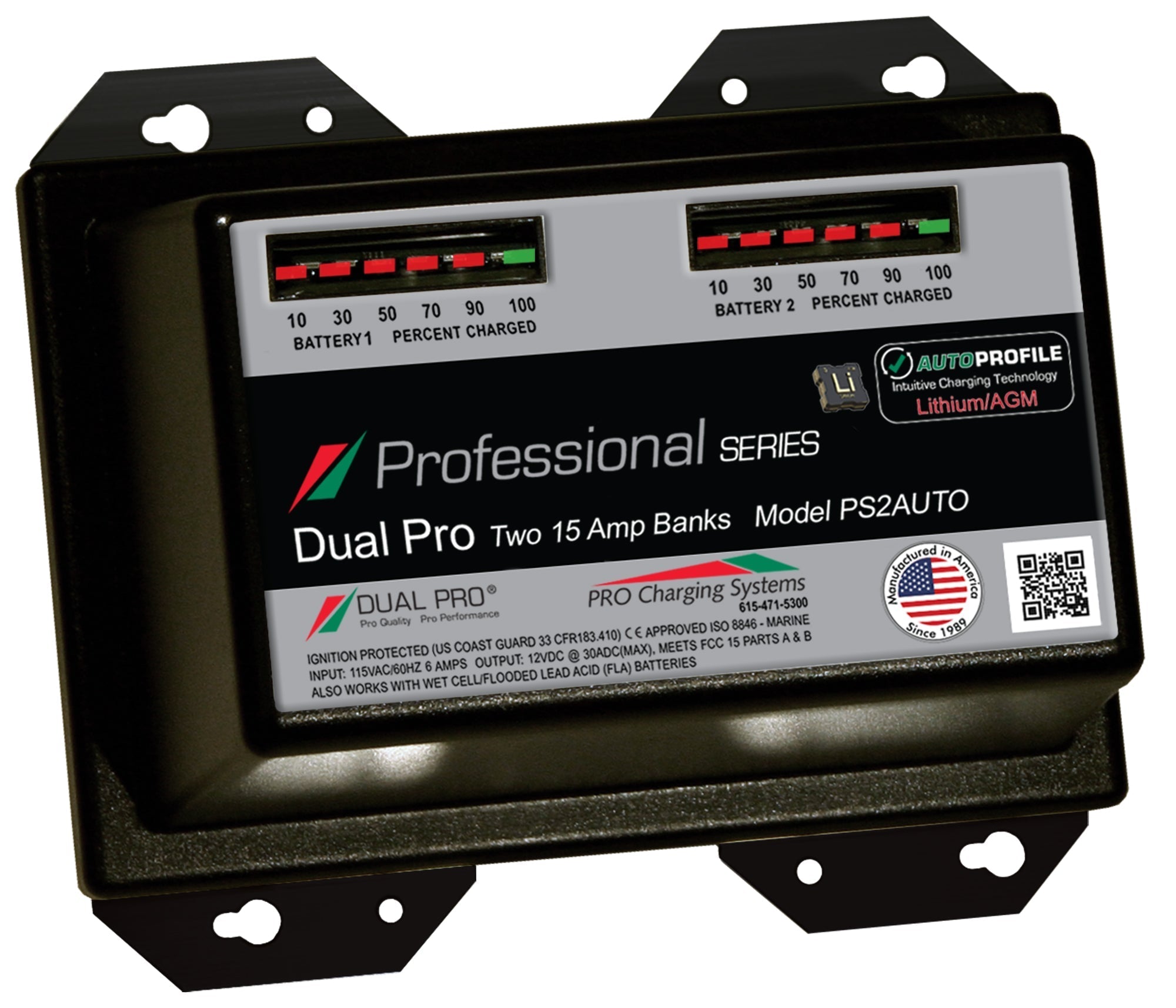 Dual Pro PS2AUTO Battery Charger, Auto Profile 2 Bank 30 Amps - Clinch River Fishing USA