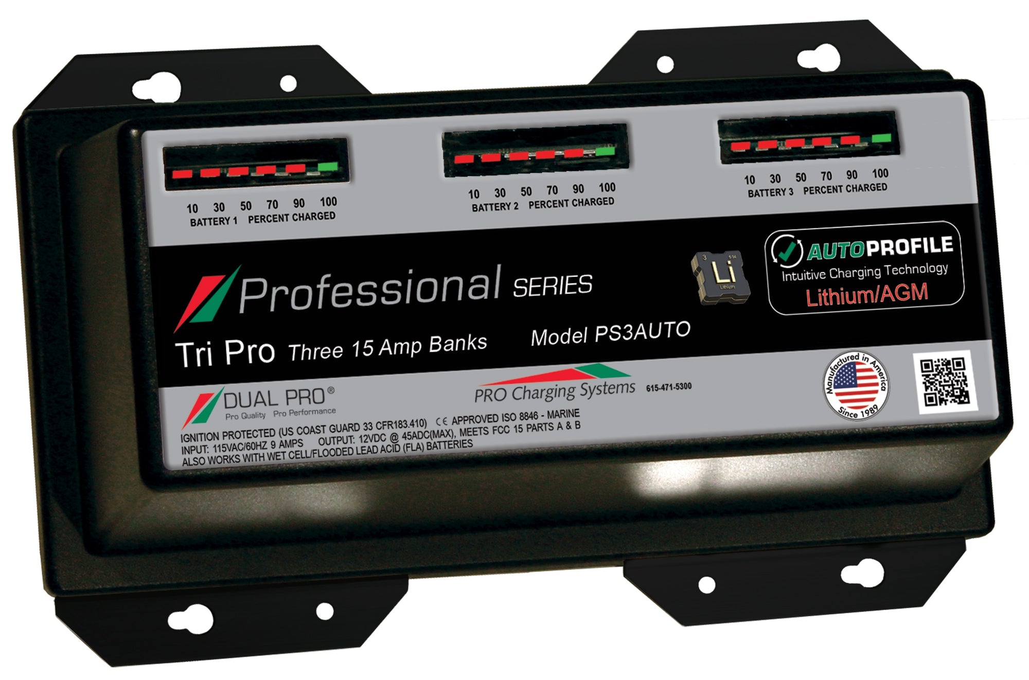 Dual Pro PS3AUTO Battery Charger, Auto Profile 3 Bank 45 Amps - Clinch River Fishing USA