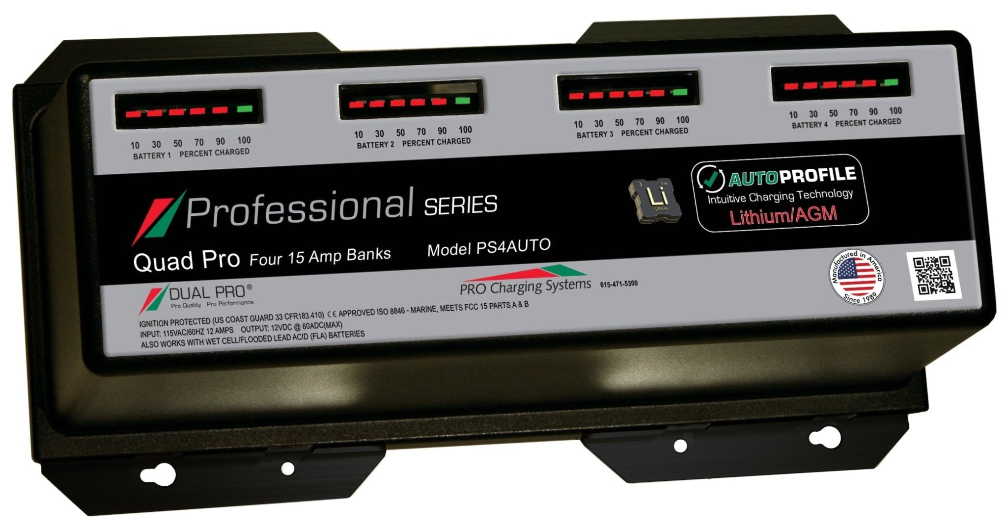 Dual Pro PS4AUTO Battery Charger, Auto Profille 4 Bank 60 Amps - Clinch River Fishing USA