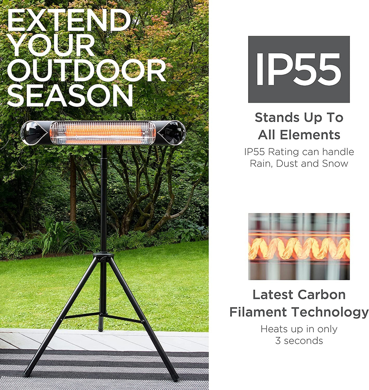 Infrared Patio Heater 1500W Indoor Outdoor Remote Control
