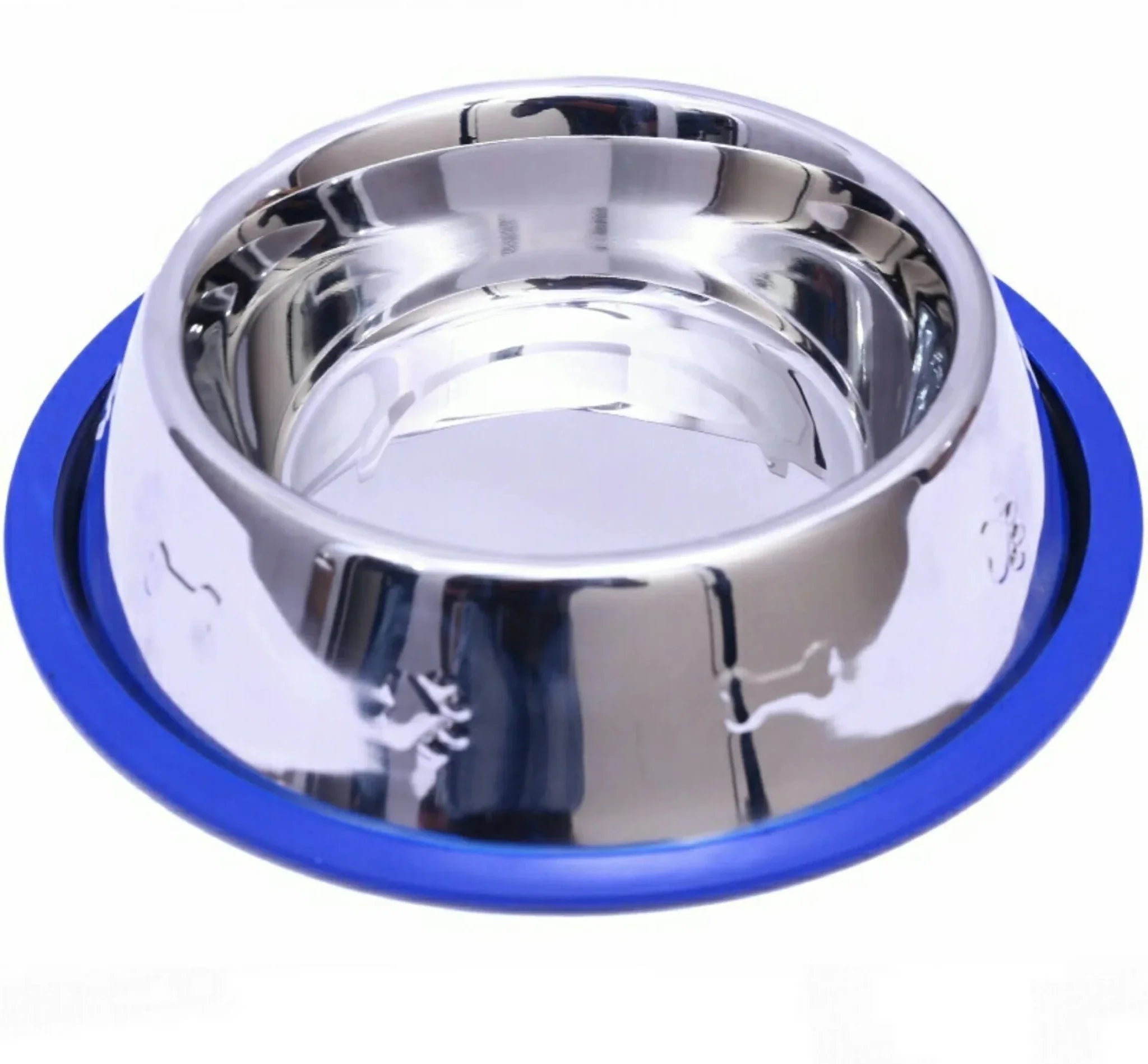 Etched Stainless Steel Dog Bowls with Blue Silicone Base - Clinch River Fishing USA