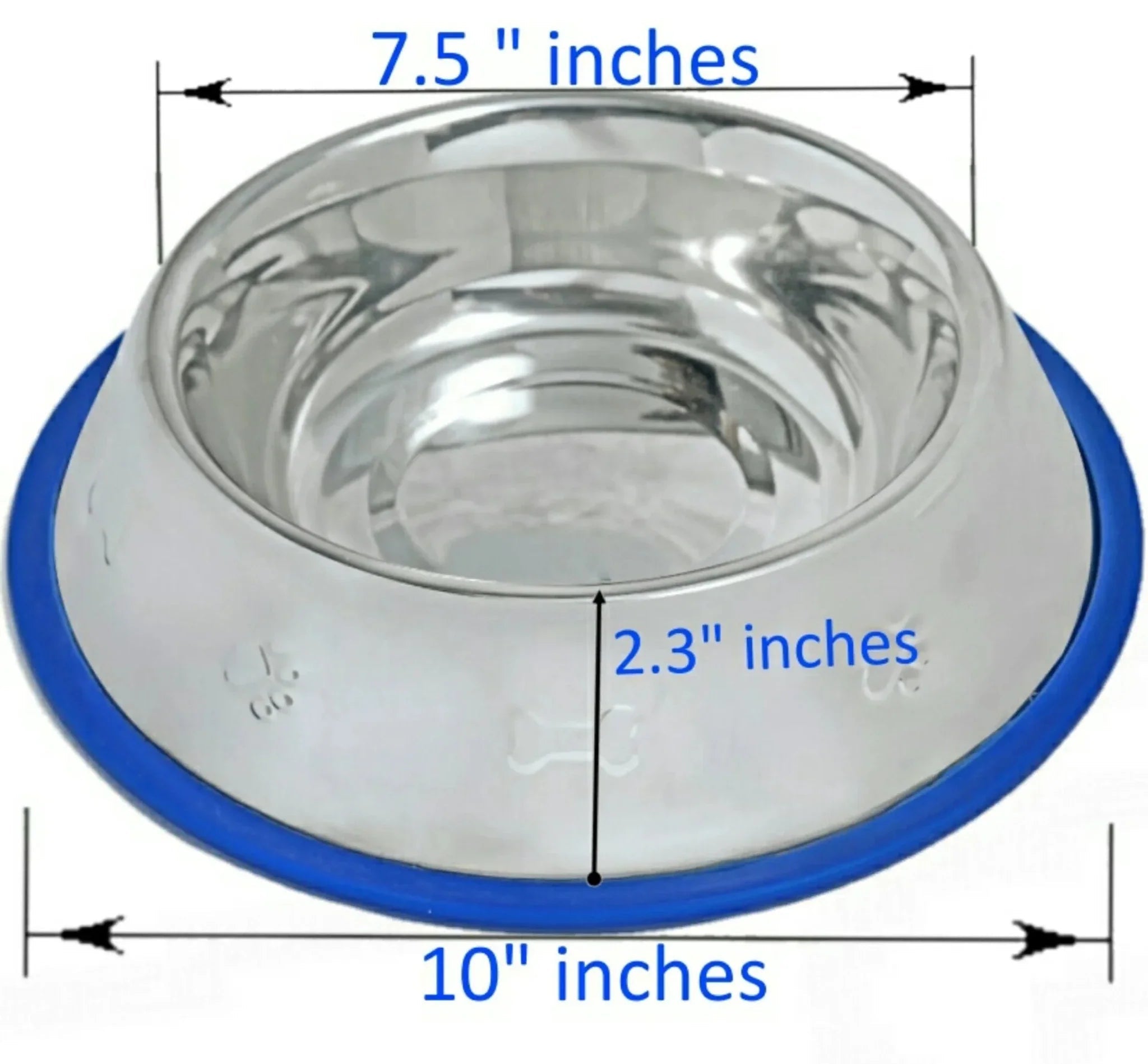 Etched Stainless Steel Dog Bowls with Blue Silicone Base - Clinch River Fishing USA