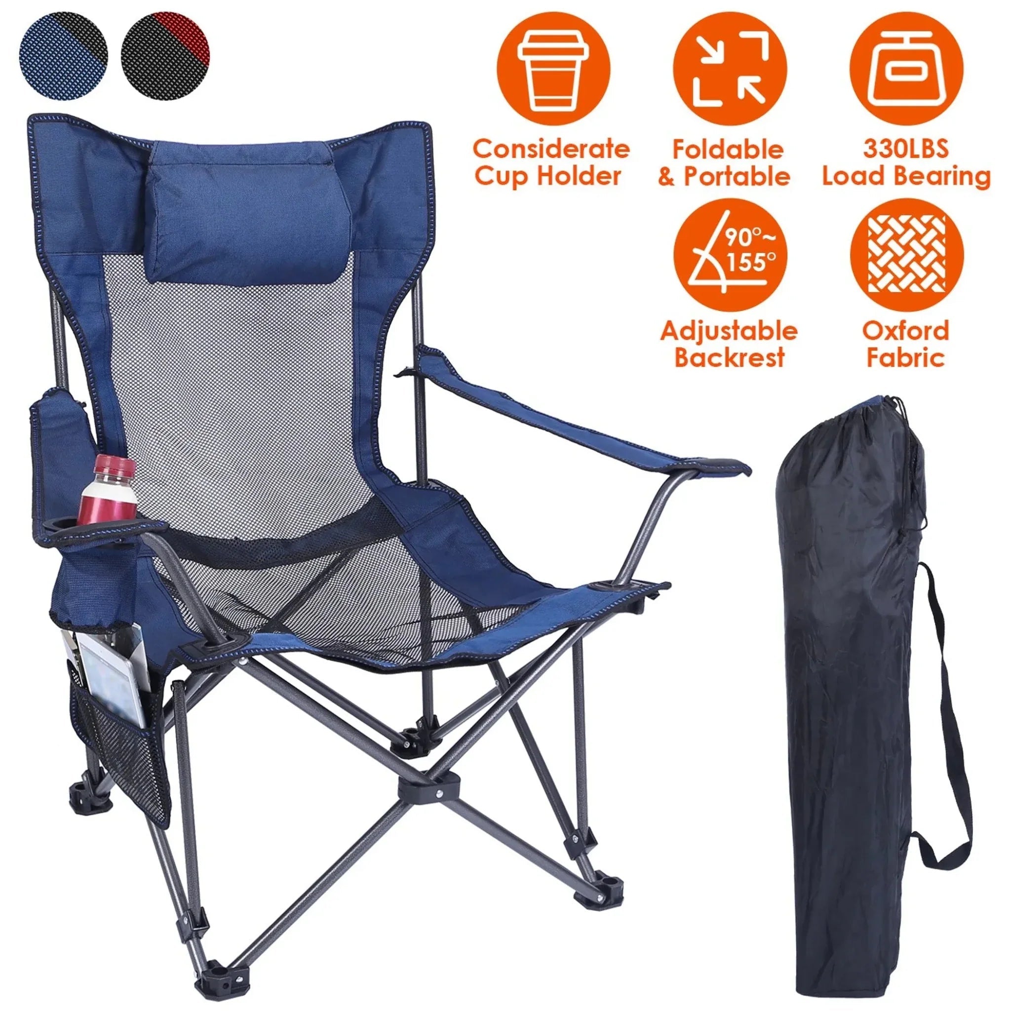 Foldable Camping Chair 330LBS Load Heavy Duty Steel Lawn Chair - Clinch River Fishing USA