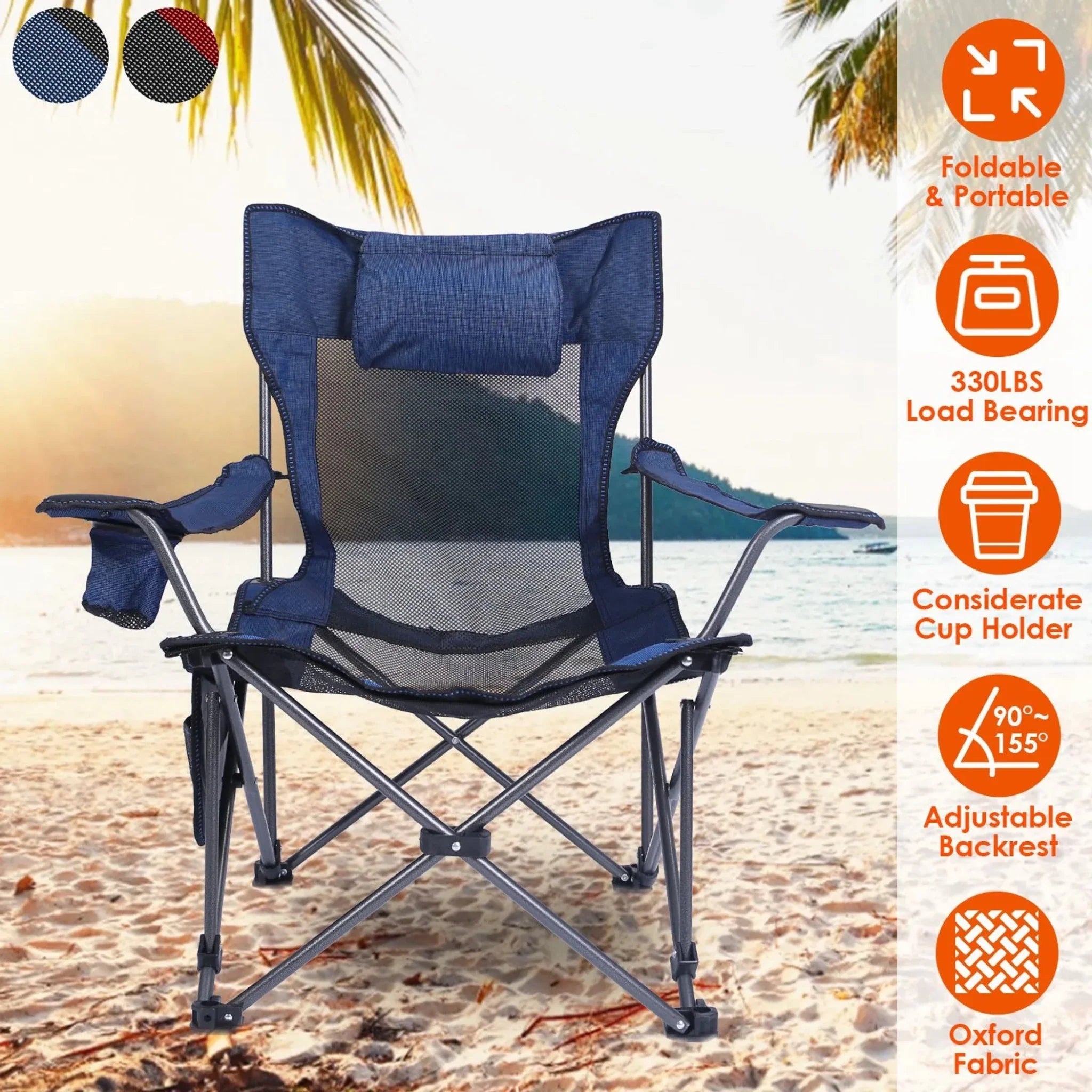 Foldable Camping Chair 330LBS Load Heavy Duty Steel Lawn Chair - Clinch River Fishing USA