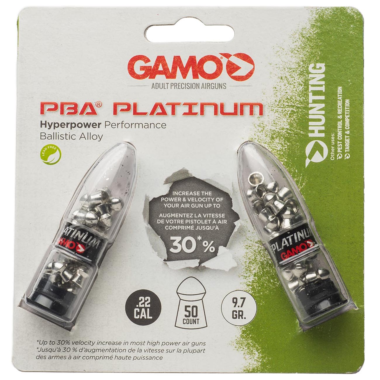 Gamo .22cal Domed PBA Platinum Air Gun Pellets - 9.7 Grain (50 Count) - Clinch River Fishing USA