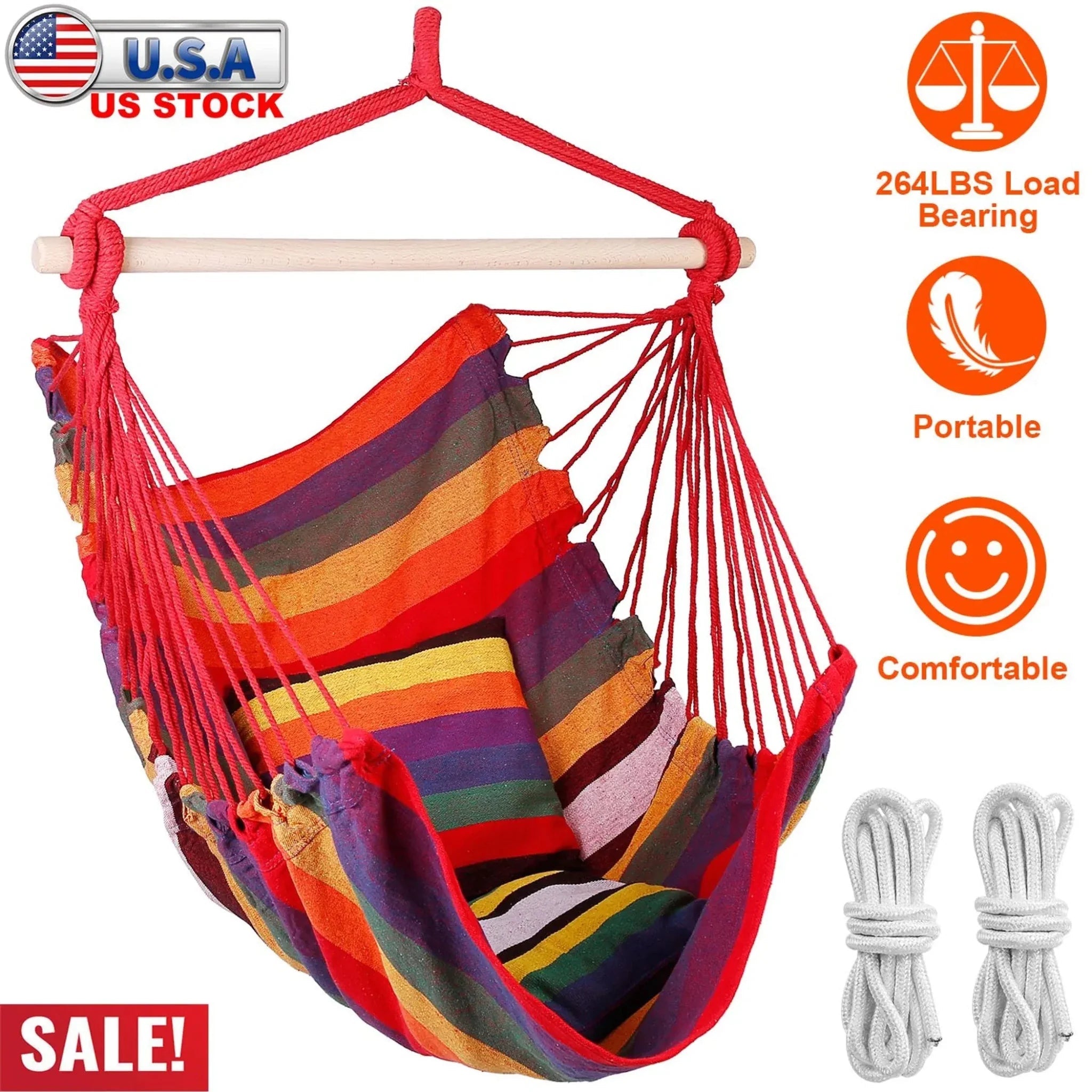 Hammock Hanging Chair Canvas Porch Patio Swing Seat - Clinch River Fishing USA