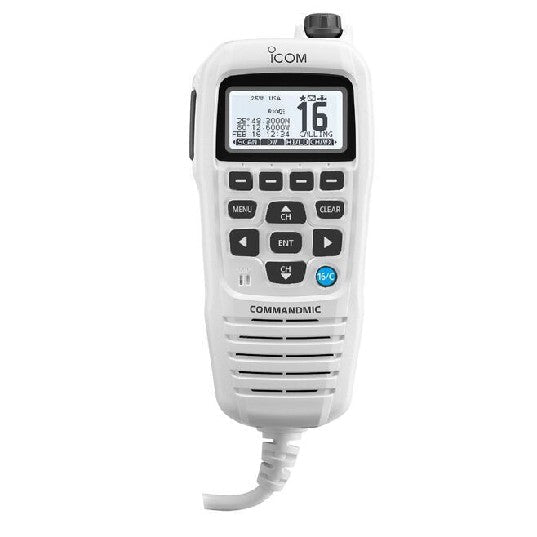 ICOM CommandMic IV with WHITE backlit LCD, in super WHITE | HM195GW 62 EXP - Clinch River Fishing USA