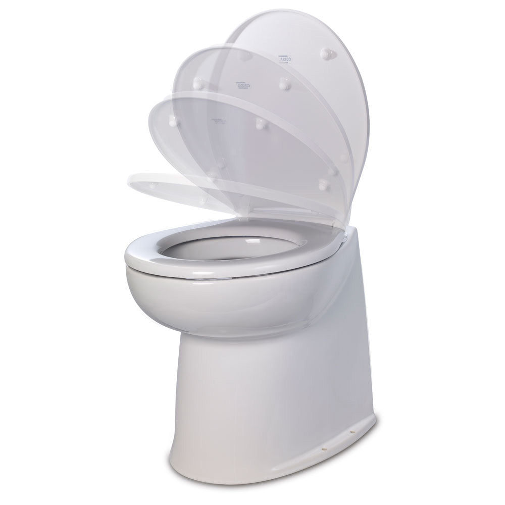 Jabsco Deluxe Flush 14" Straight Back 12V Freshwater Electric Marine Toilet w/Solenoid Valve & Soft Close Lid - Clinch River Fishing USA